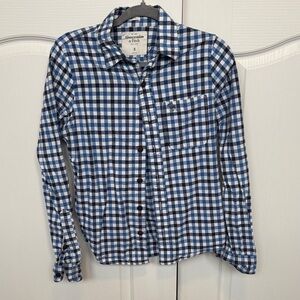 Abercrombie & Fitch Blue and White Gingham Button-Down Shirt